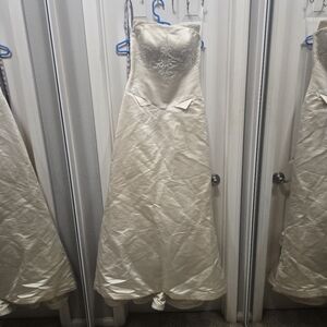 Melissa Sweet Elegant Silk Strapless Cream Gown with Embellished Bodice Size 8